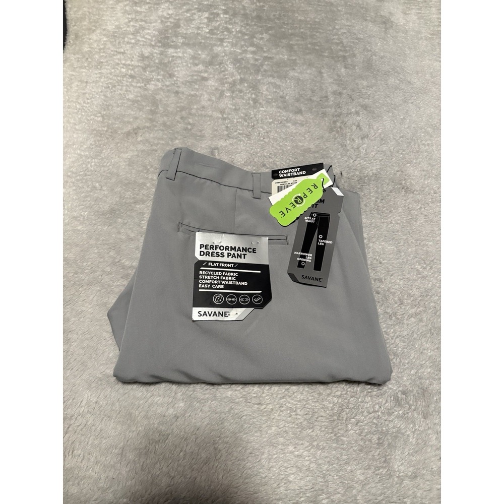 New Savane Performance Dress Pants Flat Front Size 40x32 Gray Stone NWT Comfort‎